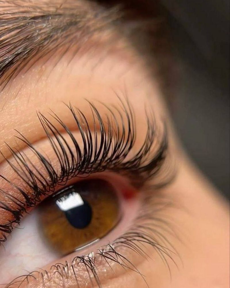 Laminierte Wimpern, von der Wurzel her aufgerichtet und getönt